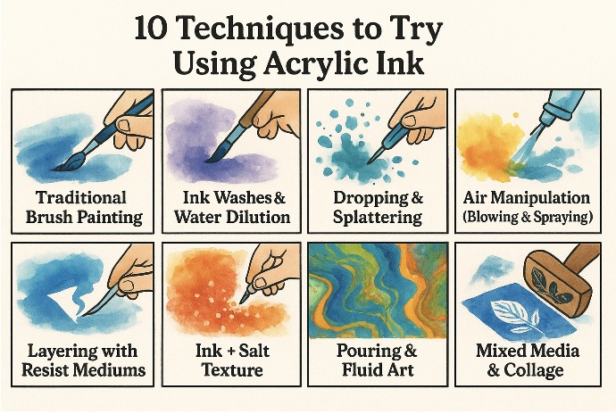10 Techniques to Try Using Acrylic Ink